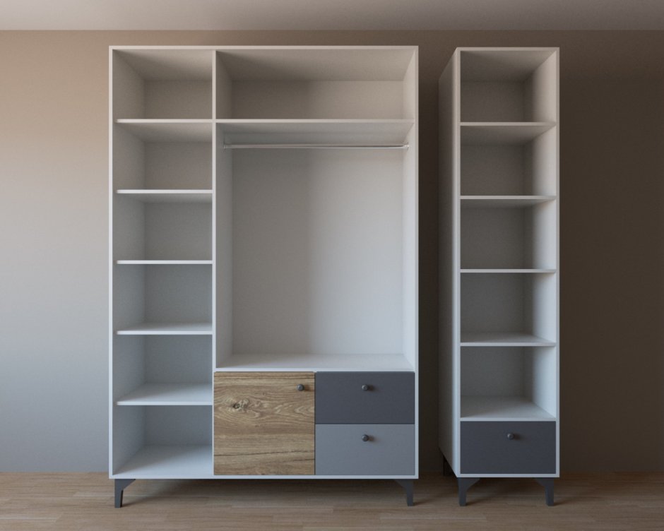 Белый шкаф с раздвижными полками