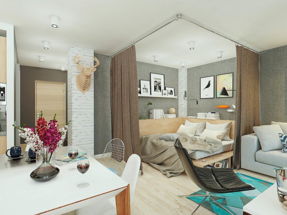 Кухня гостиная с ТВ зоной