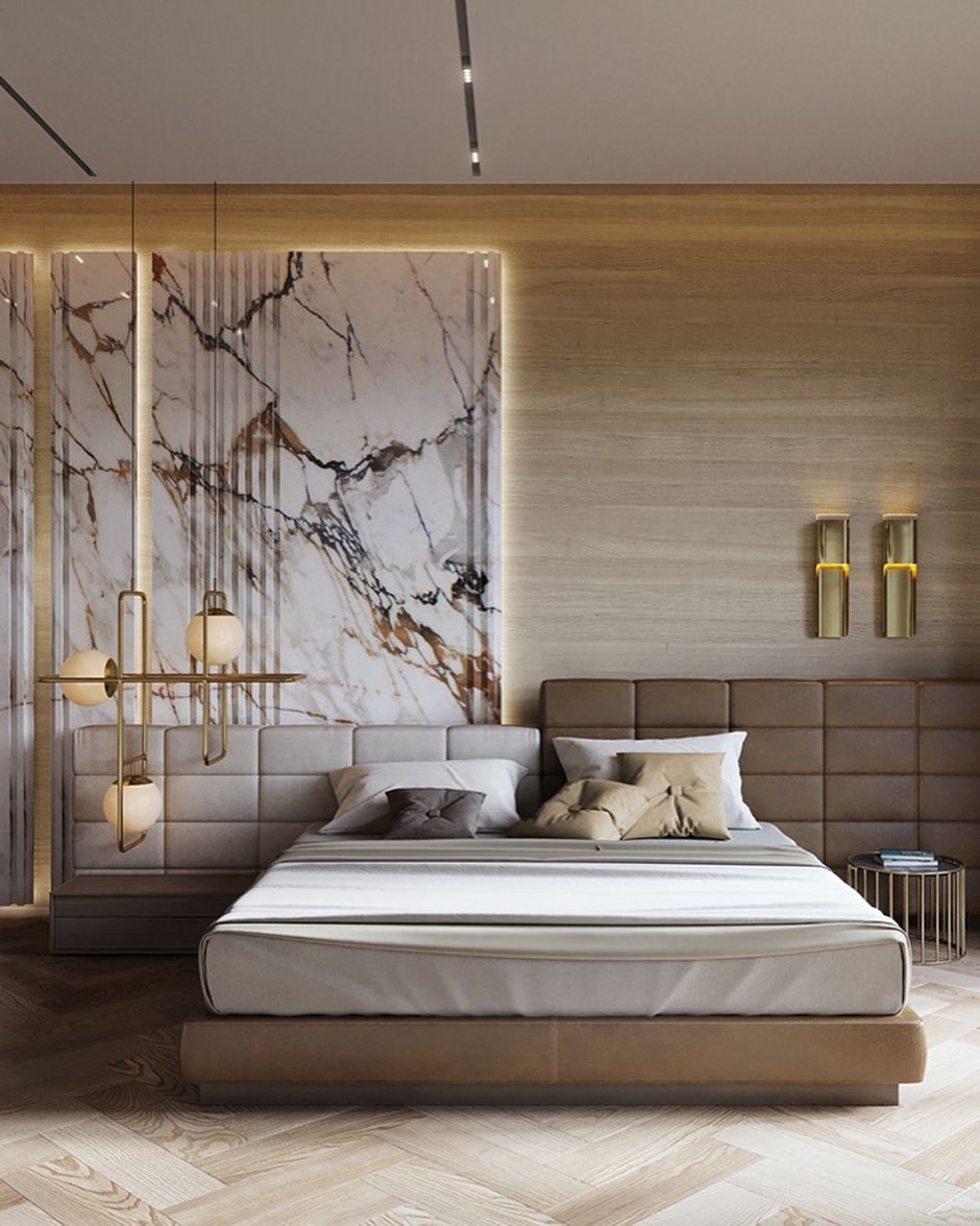 Дизайн спальни с деревянными панелями