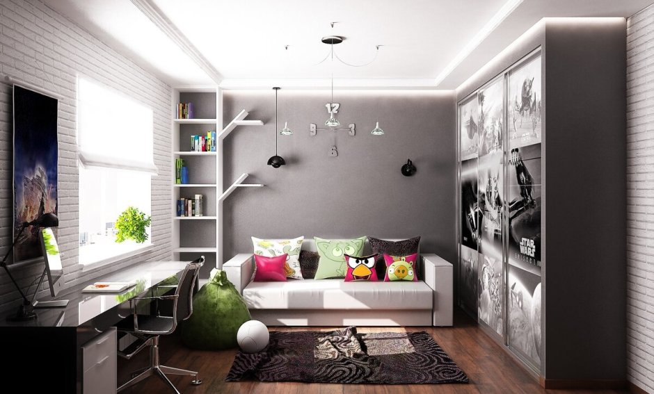 Черно белая комната для подростка