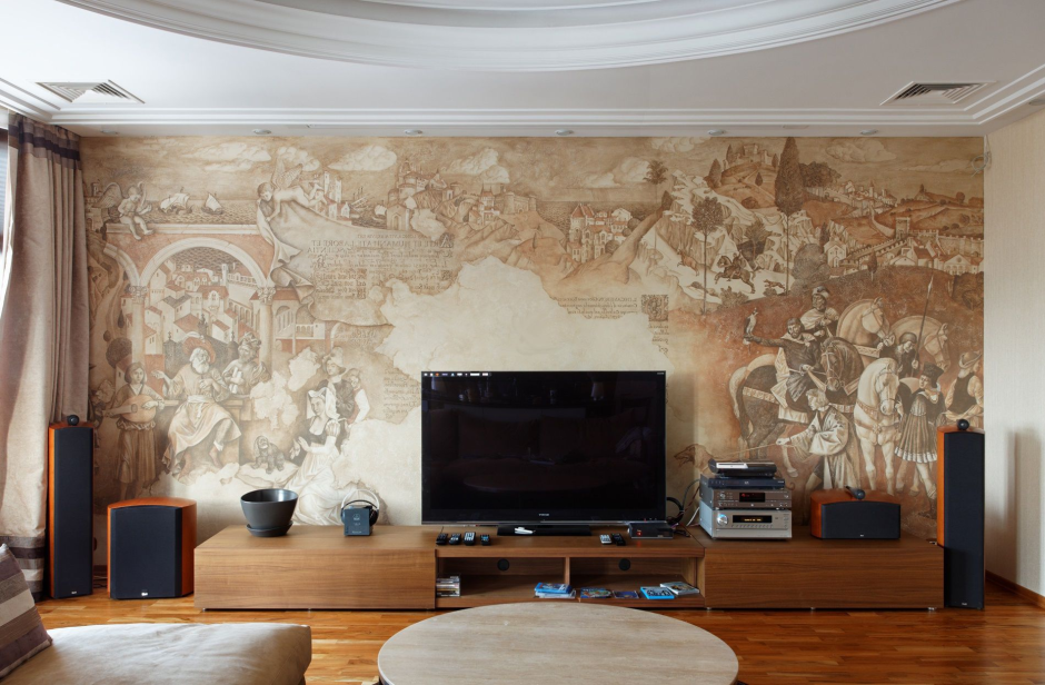 Фрески в гостиной в классическом стиле