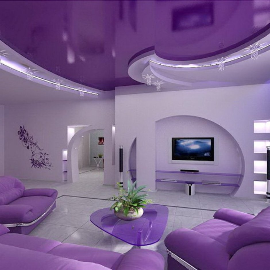 Красивые натяжные потолки для зала