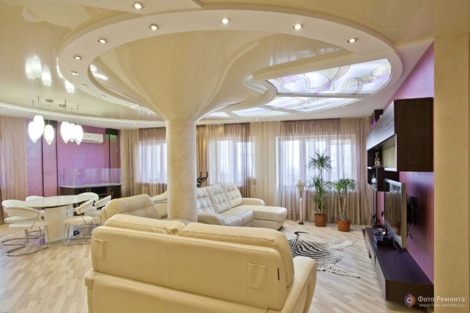 Красивые натяжные потолки для зала