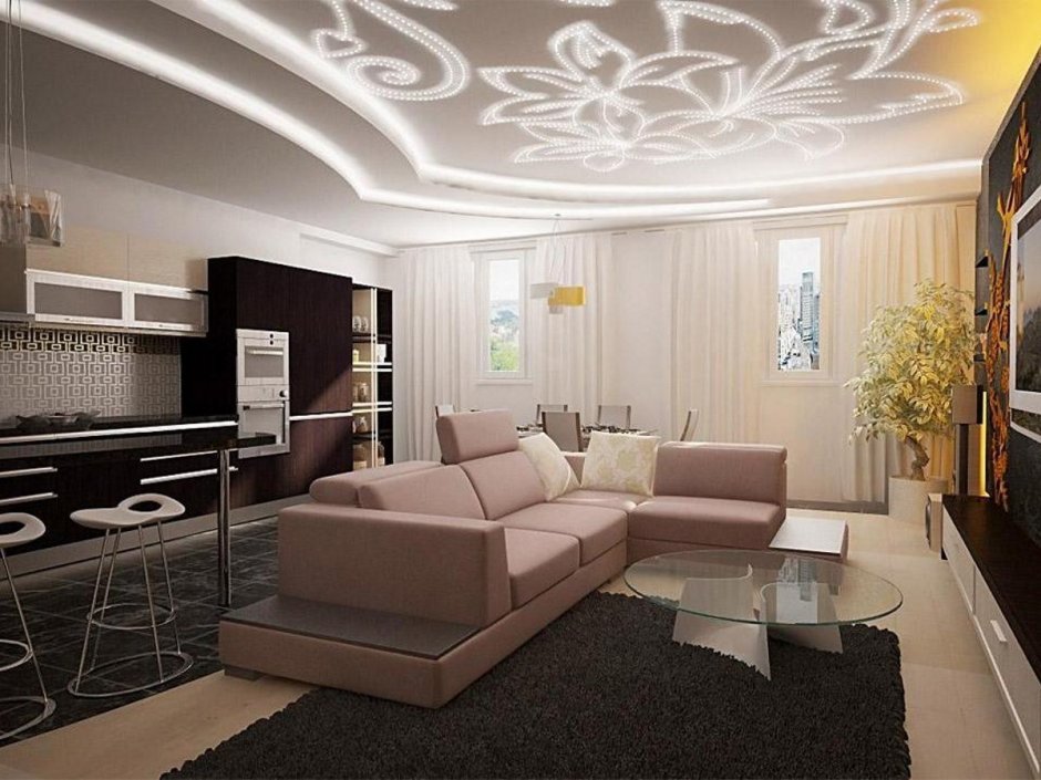 Красивые натяжные потолки для зала