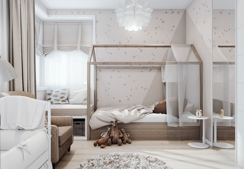 Дизайн однокомнатной квартиры с детской кроваткой