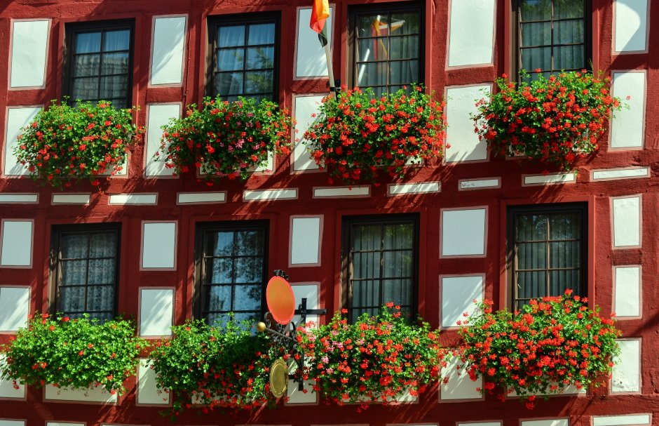 Дом с цветами на фасаде