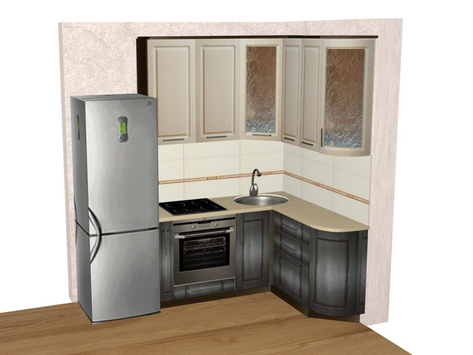 Угловая кухня с холодильником