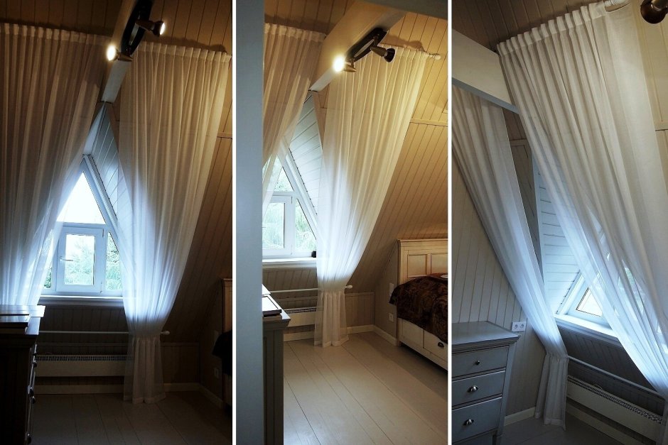 Шторы на треугольные окна на мансарде