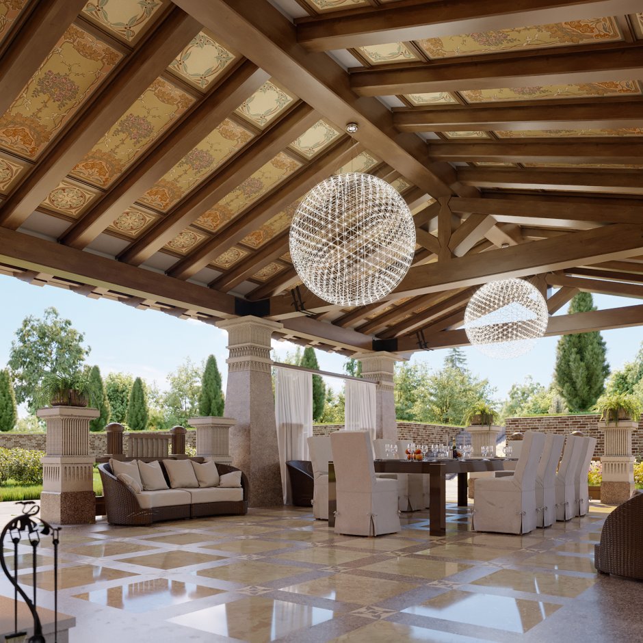 Отделка потолка в беседке