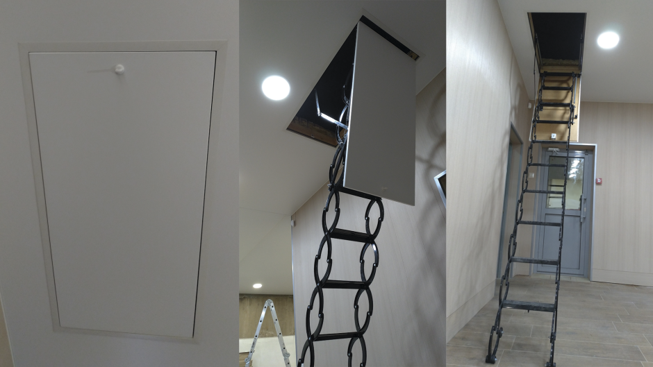 Чердачная лестница в натяжном потолке