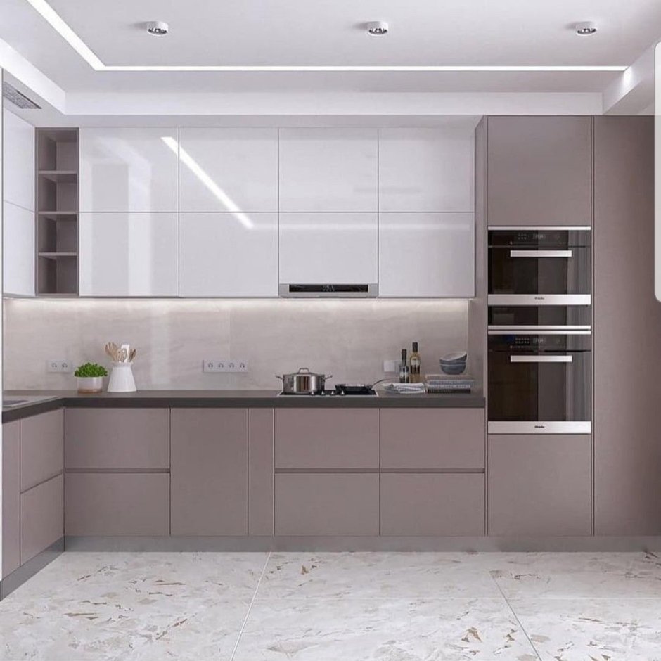 Серая глянцевая кухня