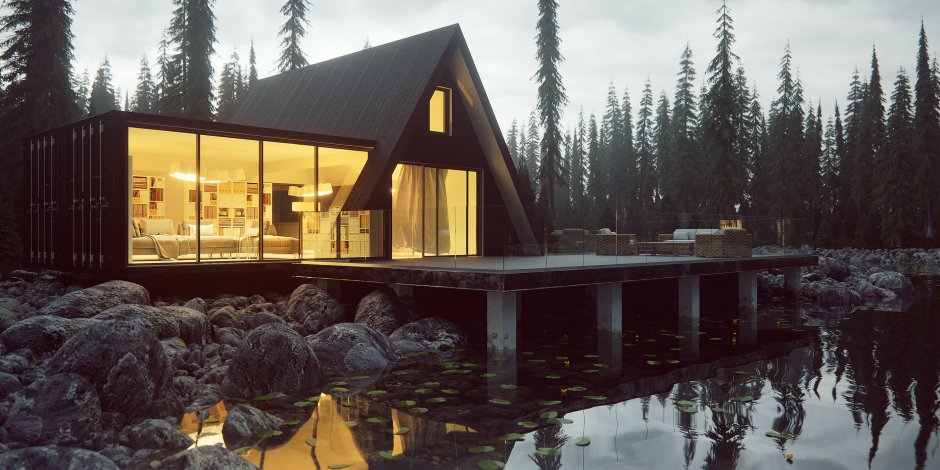 А фрейм дом у реки