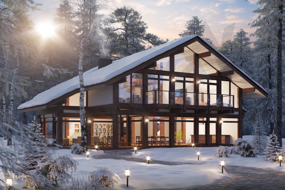 Домик с панорамными окнами