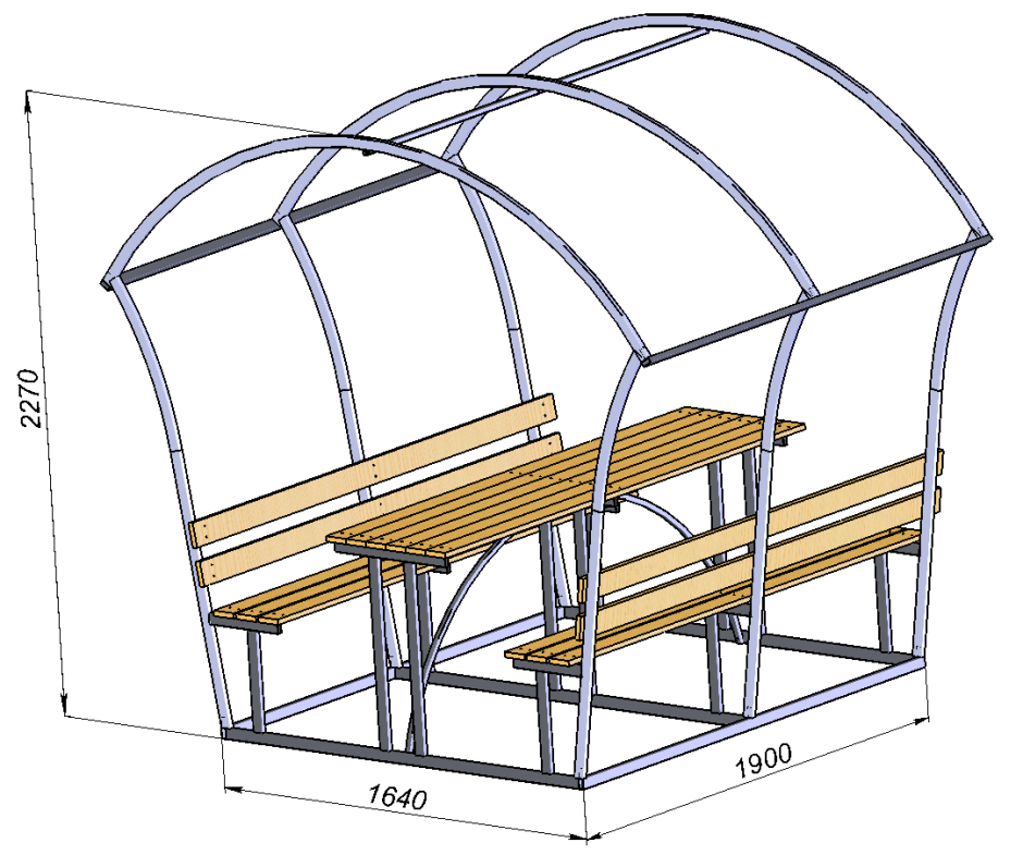 Беседка Садовая металлическая 286x268x249 см с крышей из поликарбоната