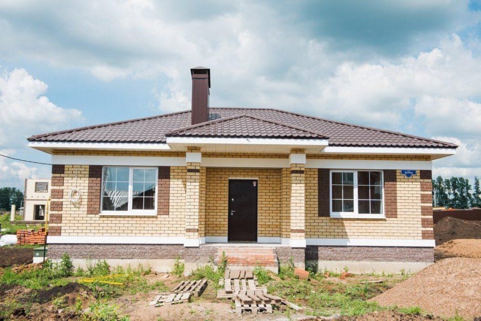 Одноэтажный дом 100м2 солома шоколад