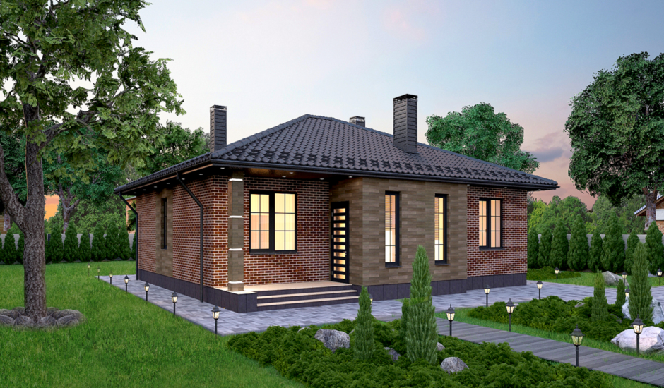 Одноэтажный кирпичный дом
