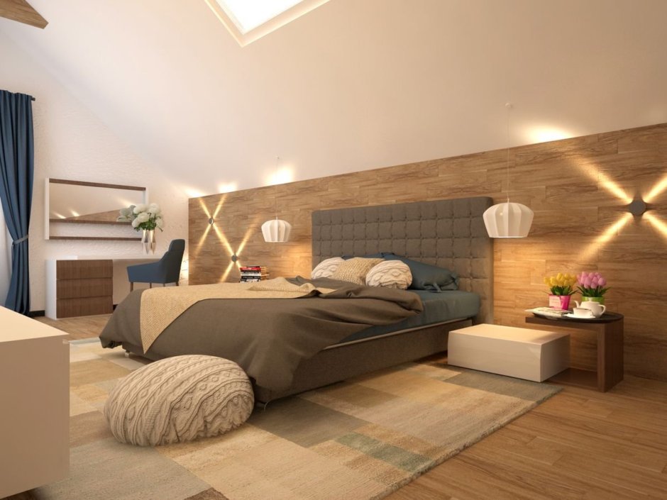 Мансардная спальня в современном стиле