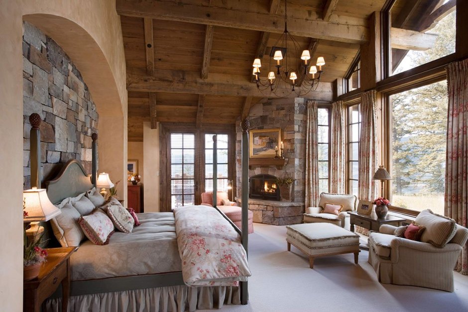 Уютная спальня в стиле рустик