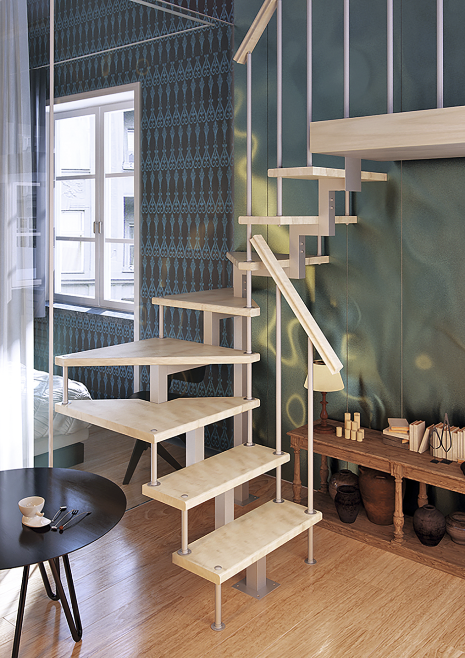 Модульная лестница эксклюзив-Квадро (с поворотом 90 градусов)