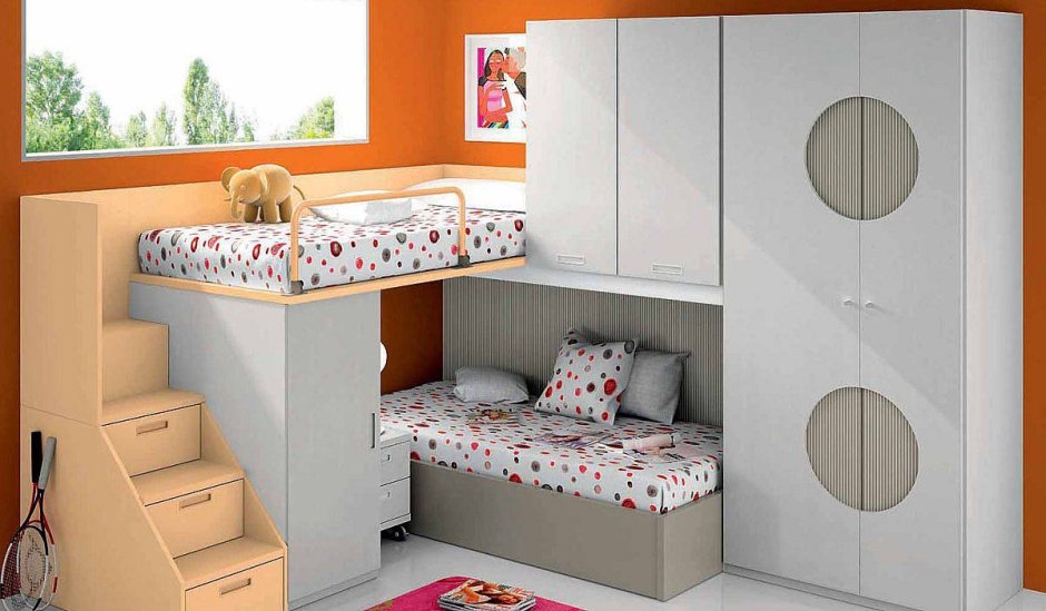 Двухъярусная угловая детская кровать