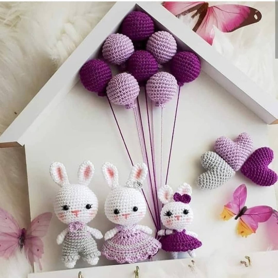 Вязаное панно с кармашками