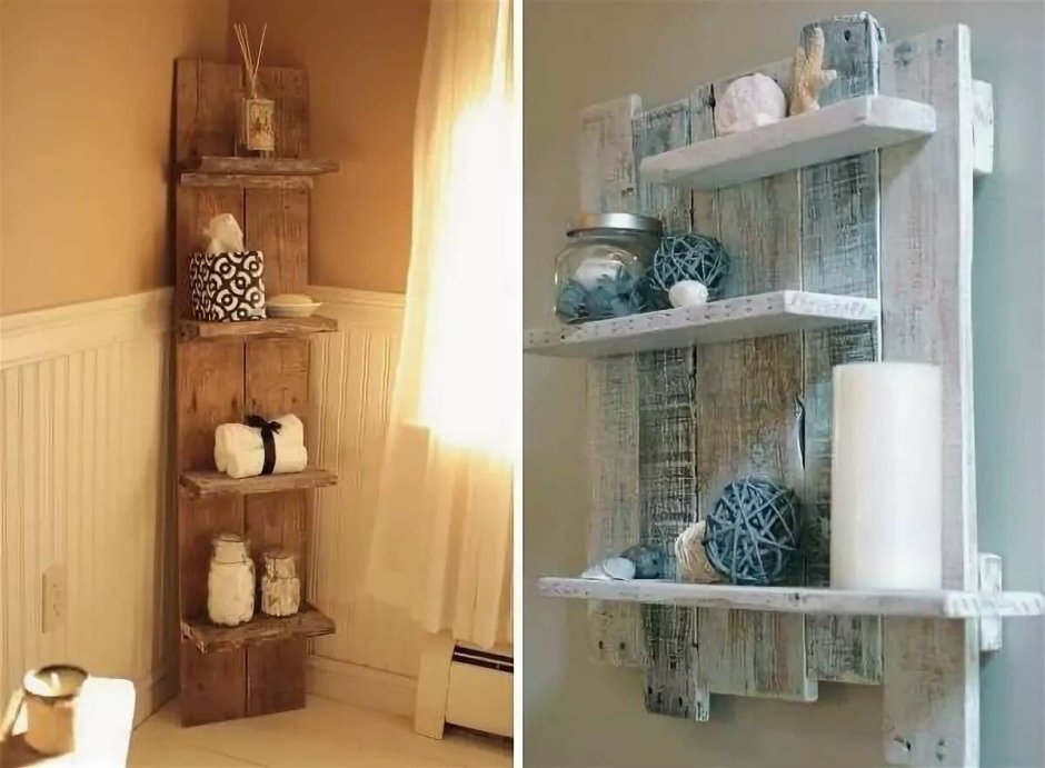 Деревянные полки в нише