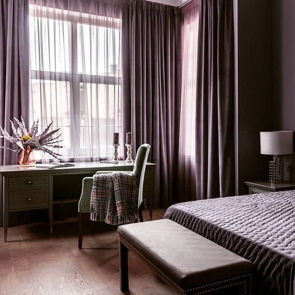 Лавандовые шторы в интерьере