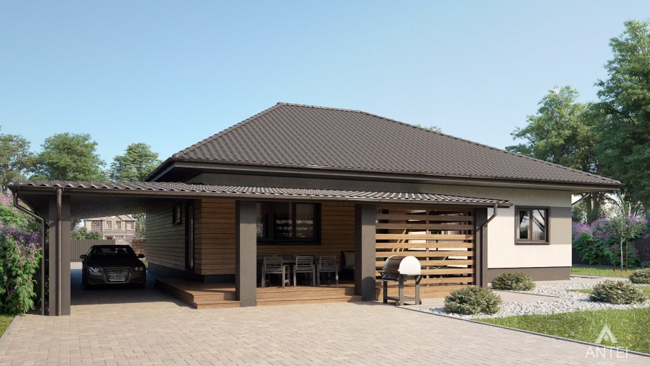 Одна этожный дом с навесом