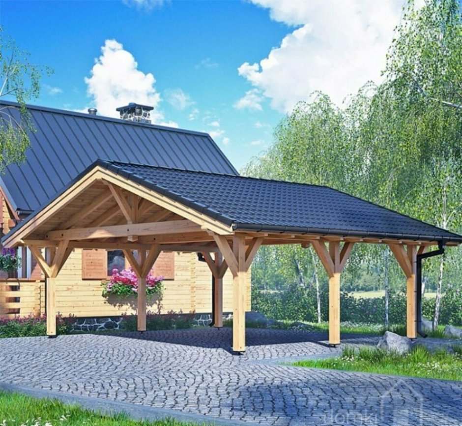 Беседка с навесом для машины