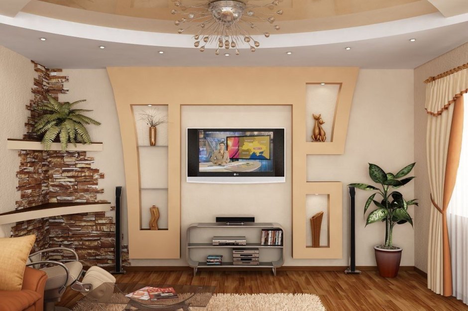 Гостиная из гипсокартона под телевизор