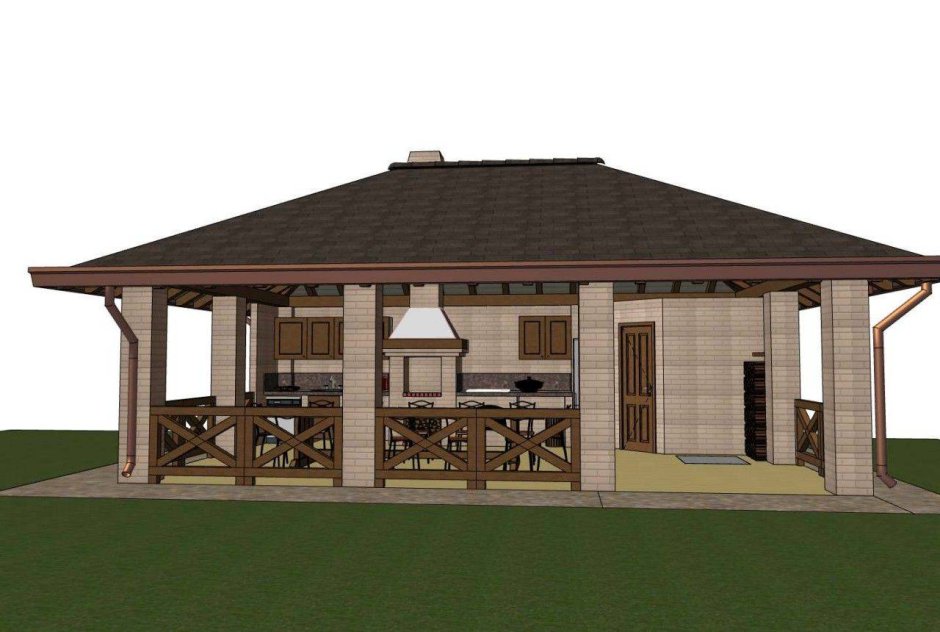 Бани с верандой и зоной барбекю с мангалом