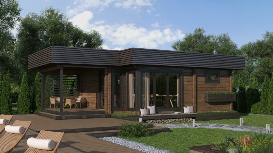 Баня совмещенная с беседкой и барбекю