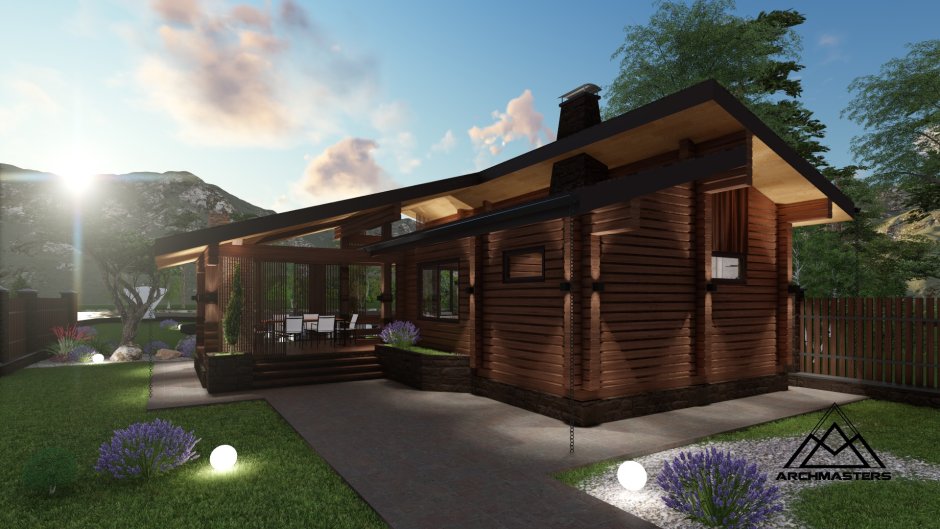 Баня с террасой и барбекюшницей