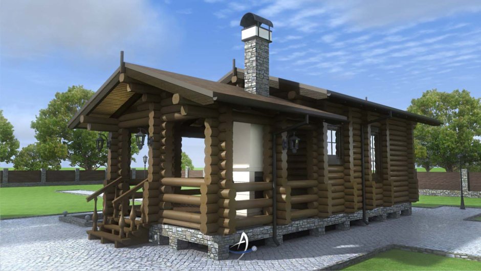 Срубовая баня с беседкой