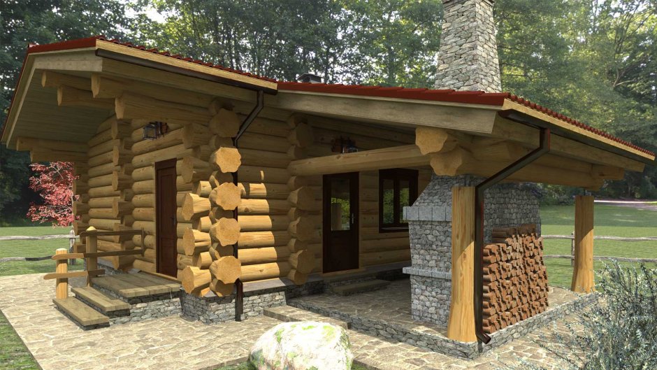 Баня из профилированного бруса с террасой