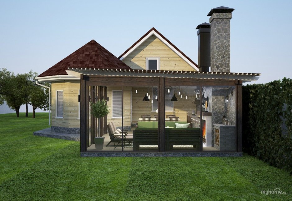 Проект современной бани с террасой