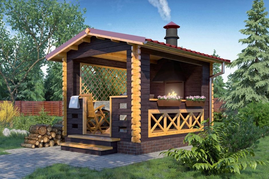 Баня с беседкой и мангальной зоной
