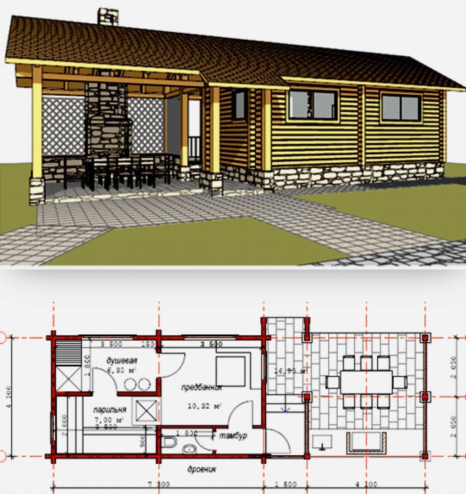 Баня с верандой