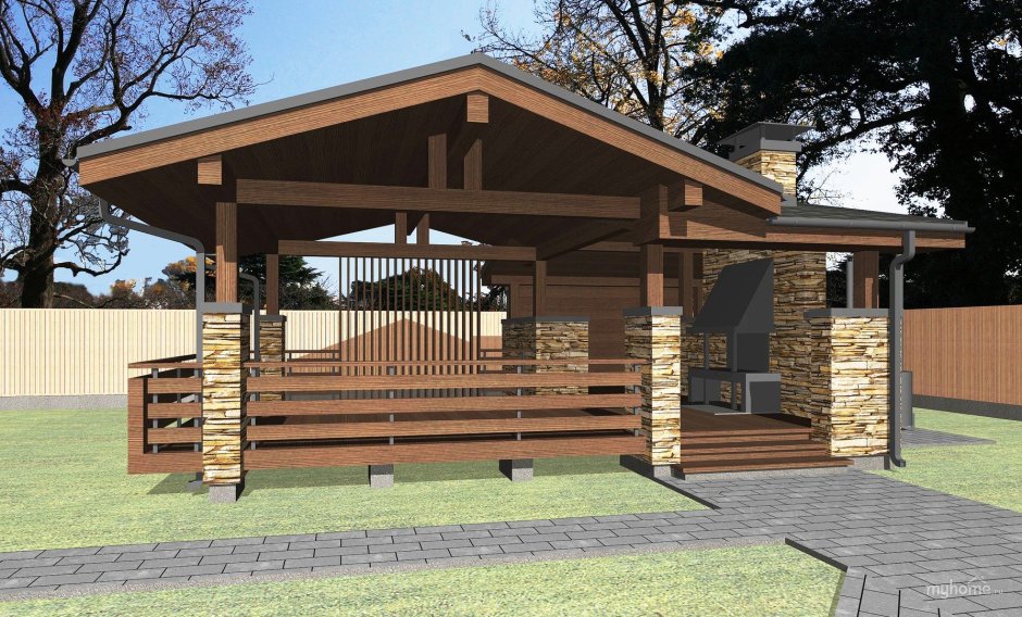 Кирпичная баня с верандой