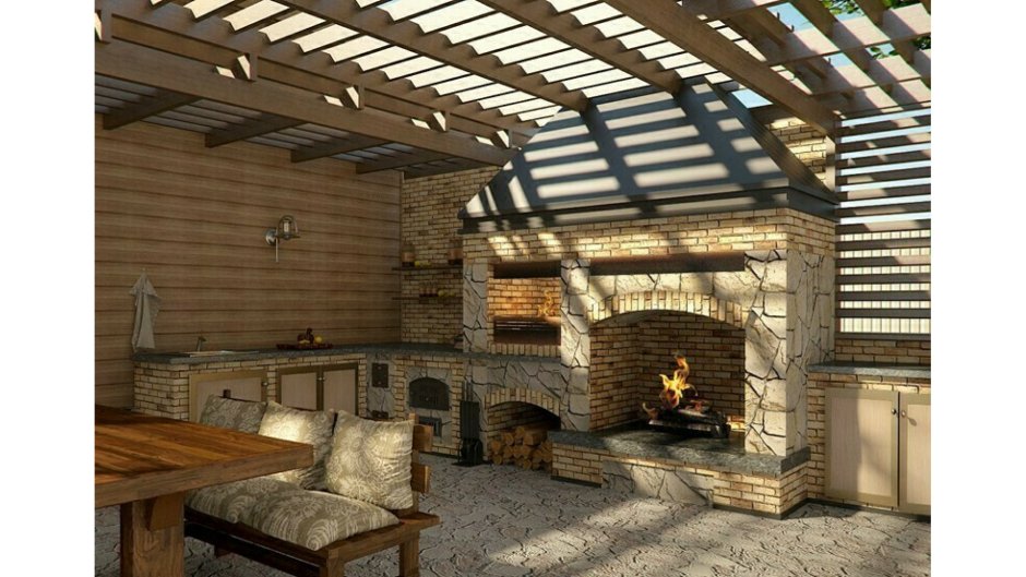 Беседка с мангалом и барбекю 5х3