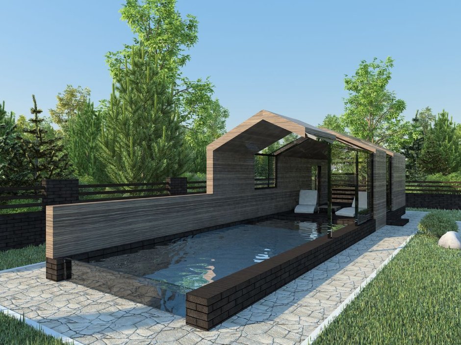 Баня с террасой из клееного бруса 6х7