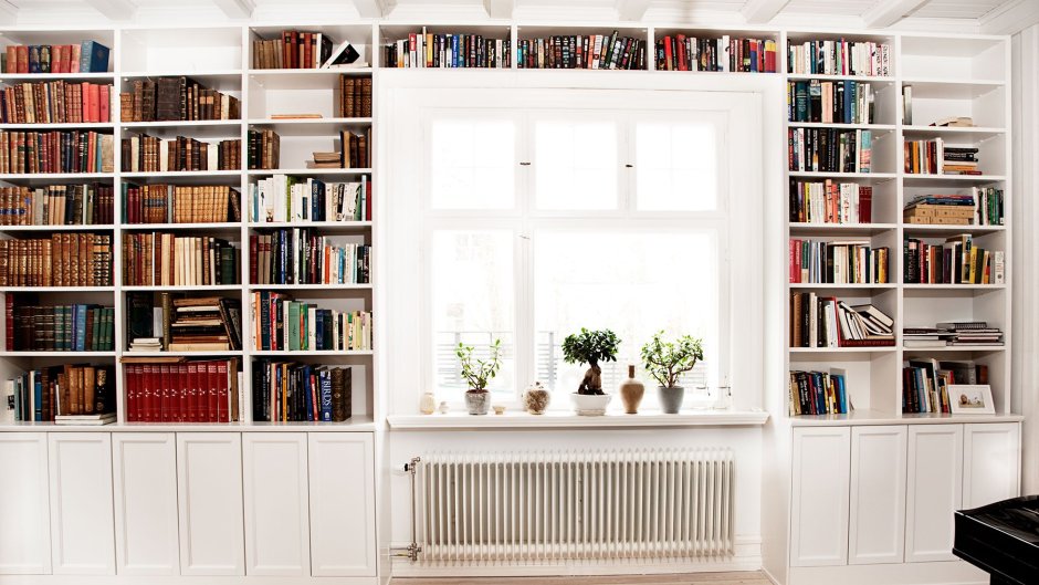 Книжные полки у окна