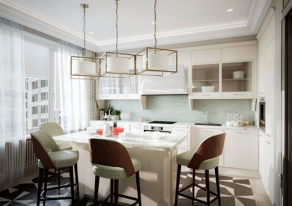 Кухня с двумя окнами на разных стенах