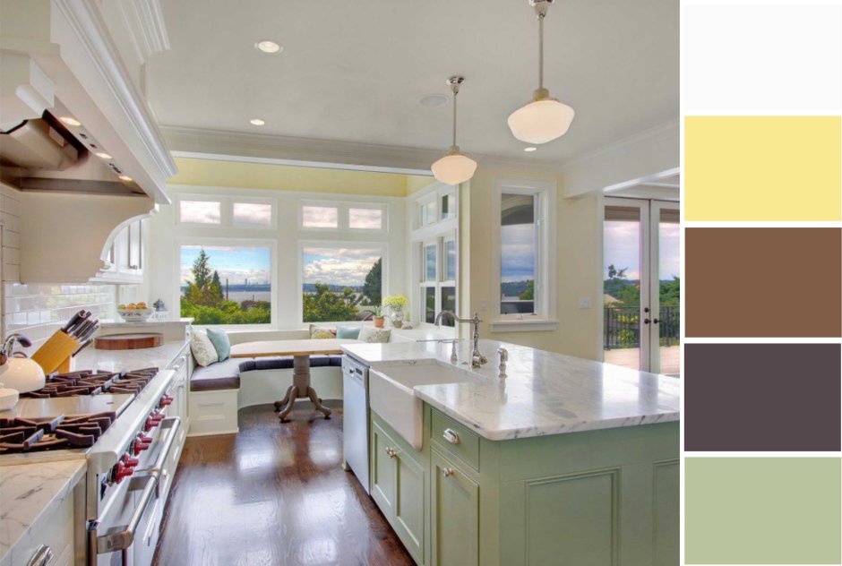 Кухня в частном доме с 2 окнами