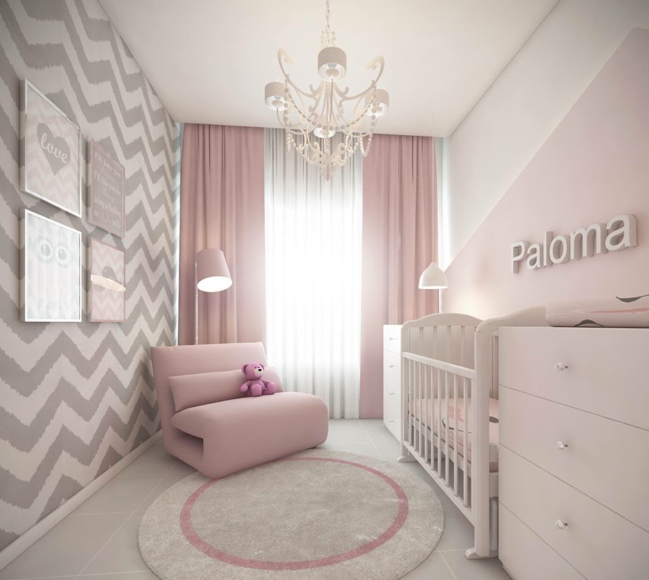 Детская комната в розово серых тонах