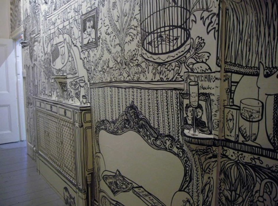 Роспись стен маркером в интерьере