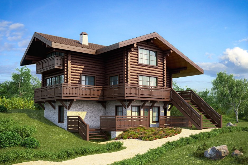 Дом Скандинавия из оцилиндрованного бревна