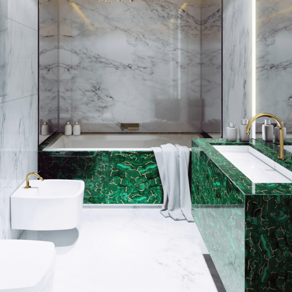 Оникс зеленый мрамор ванная