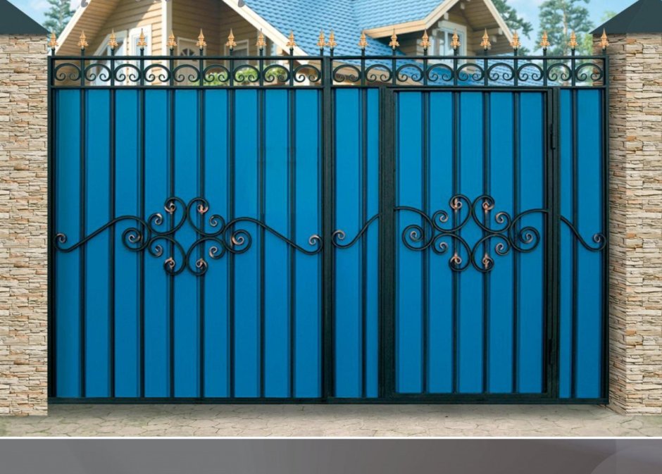 Кованые ворота с калиткой