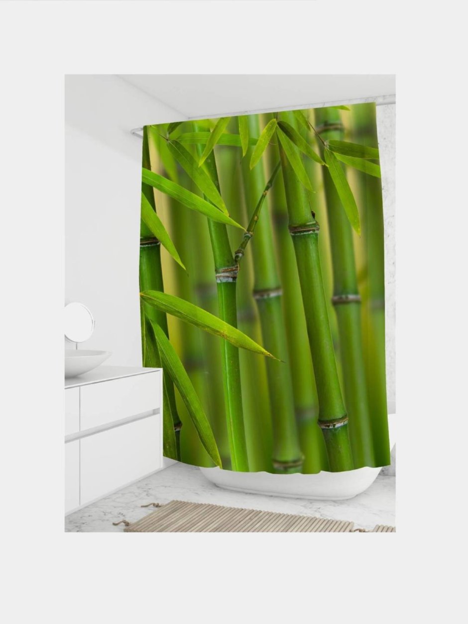 Штора для ванной бамбук зеленый
